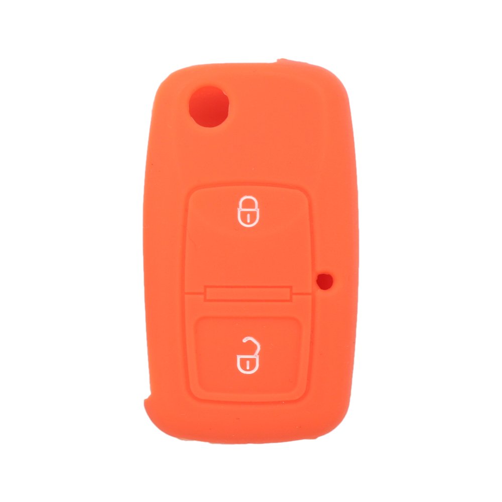 BROVACS Silicone Cover Protector Case Holder Skin Jacket Compatible with VOLKSWAGEN Passat Golf Bora Touran Polo 2 Button Flip Remote Key Fob CV9805 Orange