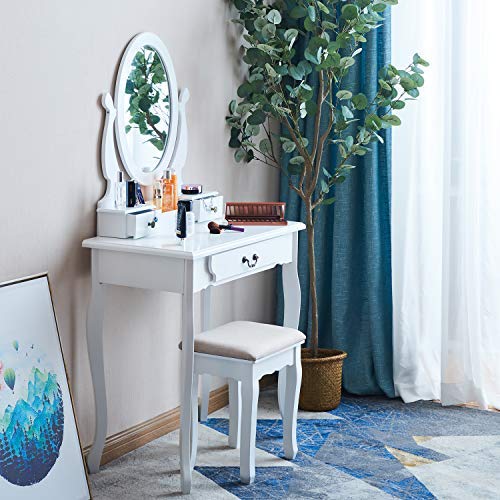 image for Tiptiper Vanity Table Set, Vanity Sets with 360° Rotating Oval Mirror