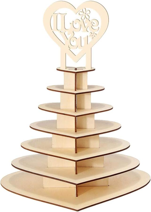 Wooden Chocolate Stand Display, Cupcake Stand Cake Holder, Heart-Shaped Chocolate Frame Decoration Party Decor, 7-Tier Candy Tower for Pastry, Ideal for Wedding, Birthday Party & Event (13"x15.7")