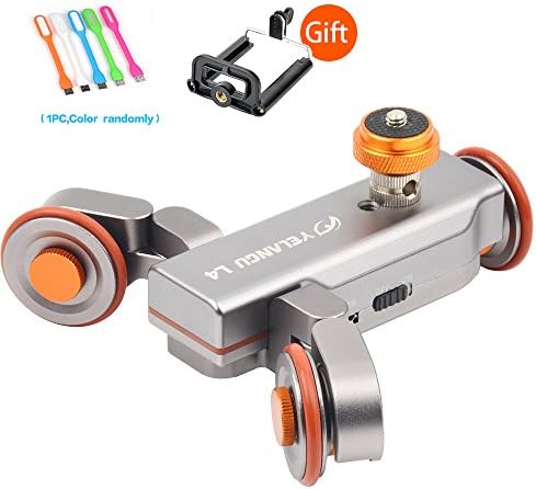 YELANGU L4 Pro 3-Wheel Mini Motorized Electric Video Pulley Rolling Skater Track Rail Slider Auto Dolly Car for Canon Nikon Sony DSLR Camera Camcorder GoPro iPhone Smartphone +Holder+ USB LED