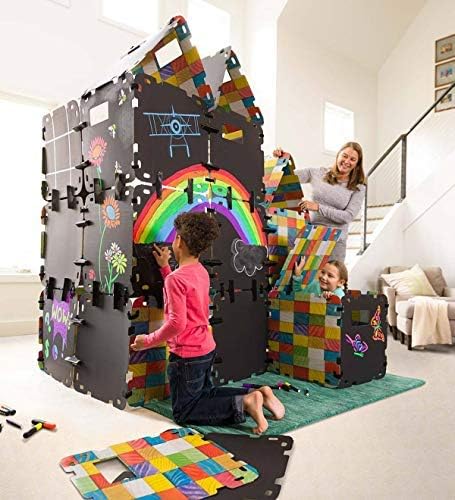 HearthSong 32-Piece Chalkboard Build-A-Fort Kit Special, Includes Chalk Markers Combo Pack, 22" sq. Panels