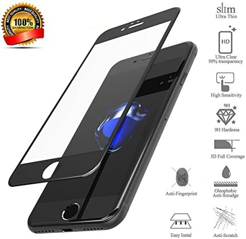 iPhone 7 Screen Protector Tempered Glass Edge To Edge Full Coverage Anti Glare Fingerprint Smudge Resistant by Henjoy Tech (iPhone7 - Black)