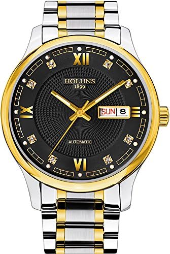 Men's All Stainless Steel Sapphire Calendar Luminous Diamond Automatic Water Resistant Black Wristwatch