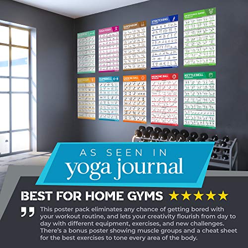 10-Pack Laminated Large Workout Poster Set - Perfect Workout Posters ...