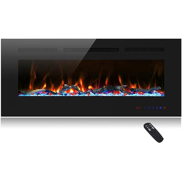 Amazon.com: BizHomart 60 Electric Fireplace, Recessed u0026 Wall Mounted  Electrical Fireplace with Bracket, Ultra Thin, Low Noise, Remote Control,  Timer, Logset u0026 Crystal, Adjustable Flame Color, 1500W, Black : Home u0026  Kitchen