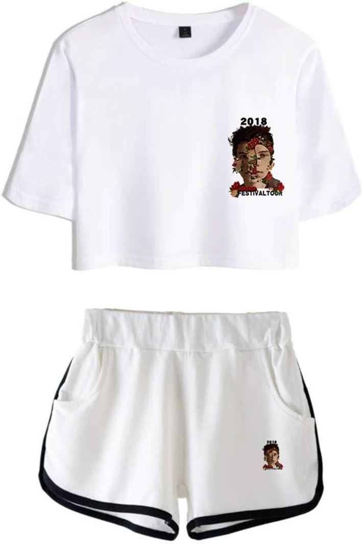 Silver Basic Girls Crop Top Shawn Mendes Tour Merch Tshirt Music Fan Top & Shorts