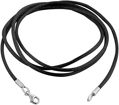 Nena Lina Women's Necklace Silk Strap in 803019 Black, Lobster Clasp 925 Sterling Silver – 1
