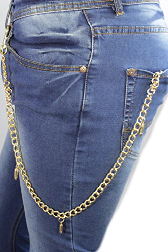 TFJ Men Metal Wallet Chain Biker Keychain Long Gold Skeleton Skulls Bullet Gun Charms