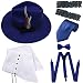 1920s Trilby Manhattan Gangster Fedora Hat, Gangster Spats,Garters Armbands,Suspenders Y-Back Elastic Trouser Braces,Pre Tied Bow Tie,Gangster Tie (OneSize, Royal Blue)