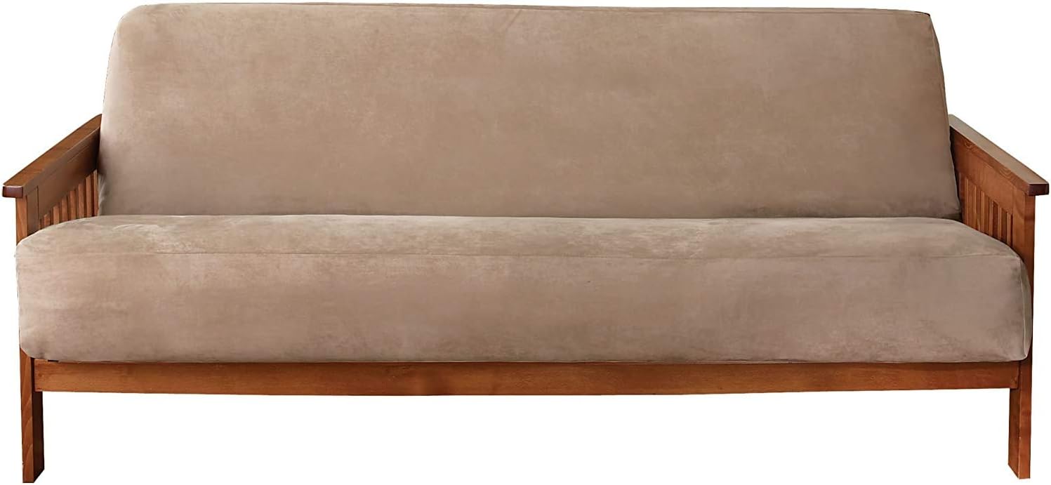 SureFit Home Décor Soft Suede and Sherpa Futon Slipcover, Form Fit, Polyester, Machine Washable, One Piece, Taupe Color