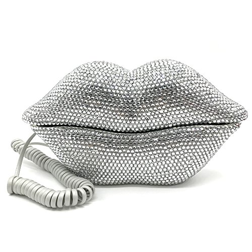 EPLAZA Silver Sexy Lips Mouth Fixed Land Line Telephone Shining Desk Wired Corded Phone Home Office Decoration
