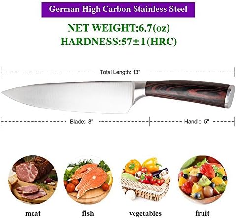 Chef Knife,Pro Kitchen 8 inch Chef's Knife High Carbon Stainless Steel Sharp Knives Ergonomic Equipment (a scissors as a gift) (8 inch)