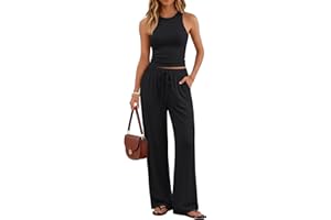 Trendy Queen Womens 2 Piece Outfits Sweatsuit Lounge Sets Sleeveless Tank Tops Summer Vacation Wide Leg Pants Tracksuits