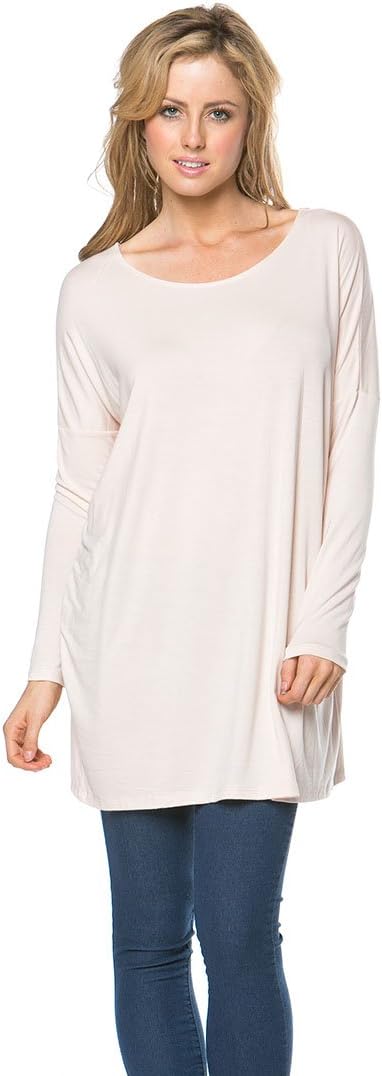 Women's Long Sleeve Bamboo Top Loose Fit Tunic,Blush,Small