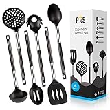 Kitchen Utensils - 6-Piece Black Kitchen Utensils Set - Nylon Cooking Utensils - Kitchen Tools Gadgets