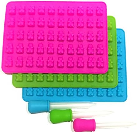 Gummy Bear Candy Mold Set By Custom Kid Cakes – Premium Quality, Food Grade, FDA Approved Silicone – 150 Candy Pieces At Once – Non Stick &amp; Heat Resistant Mold Trays – Pack Of 3 – Pink, Blue &amp; Green