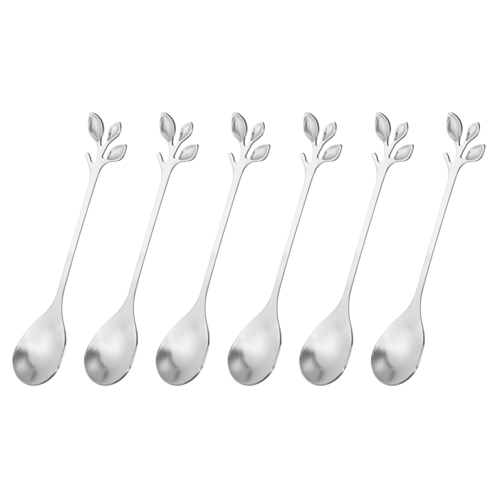 uxcell 6Pcs Stainless Steel Leaf Coffee Spoon 4.8" Small Tableware Dessert Spoons Stirring Mixing Spoons for Ice Tea, Coffee, Dessert, Silver