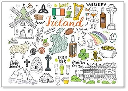 Imán para nevera con diseño de dibujo de Irlanda con iconos y ...