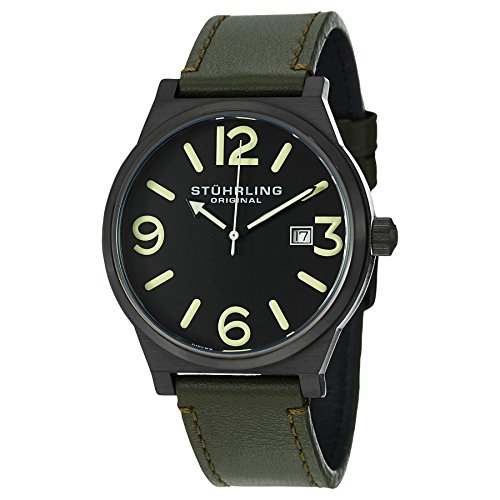 Stuhrling Original Men's 454.3355D1 Leisure Eagle Osprey Swiss Quartz Date Green Leather Strap Watch