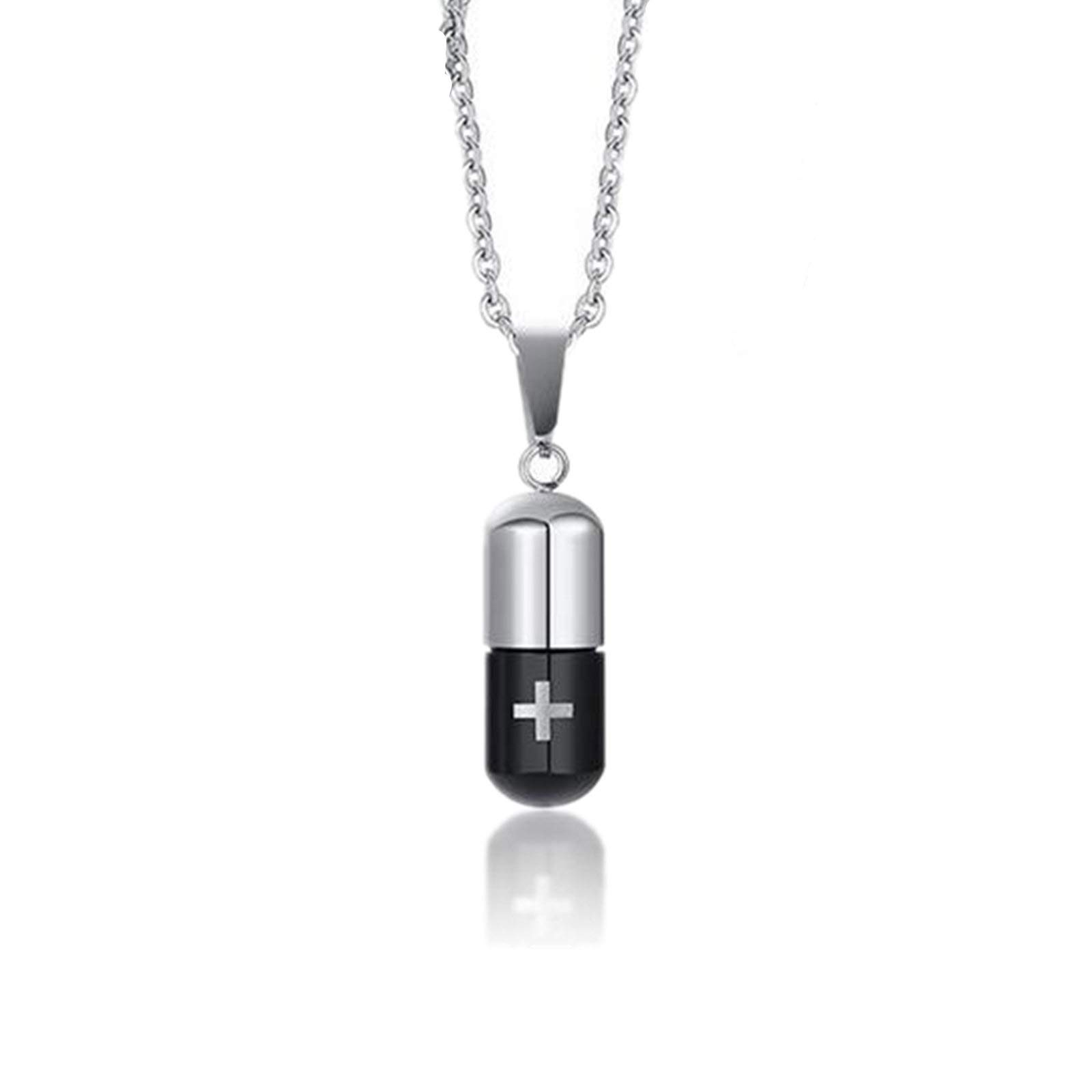 LAFATINA Medical Alert ID Pill Capsule Tube Pendant Necklace, Men's Women Stainless Steel Pill Case Medical Alert Card Holder Pendant Necklace for Boys Girls Old — image 1