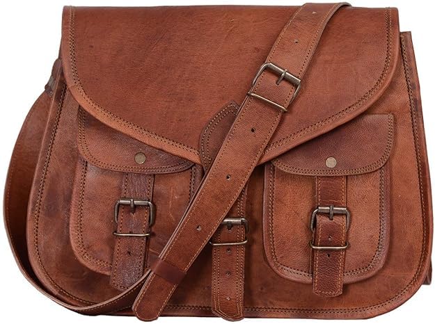 ALASKA EXPORTS Women’s Crossbody Bag Genuine Leather Vintage Satchel Shoulder Bag | Small Messenger Bag With Adjustable Strap | Ladies Everyday Travel Purse (Brown)