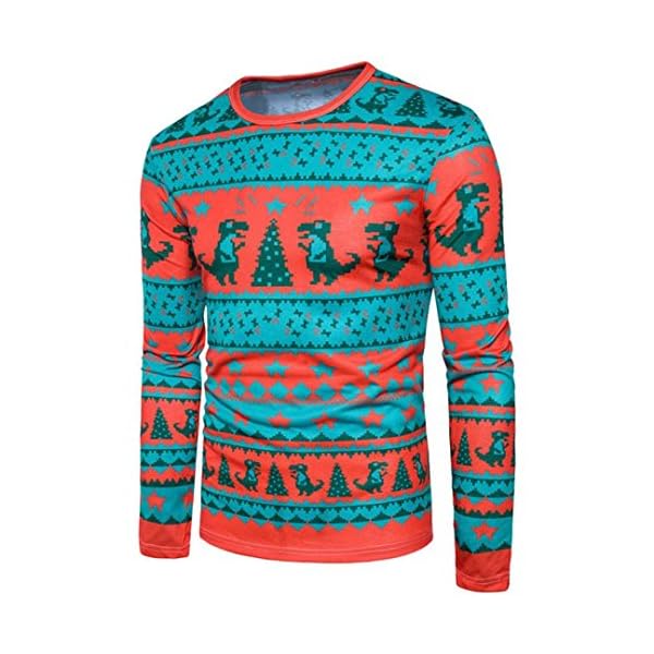 Elogoog Men's Silm Fit Christmas Ugly Reindeer Xmas Party Long Sleeve T-Shirt - Image 4