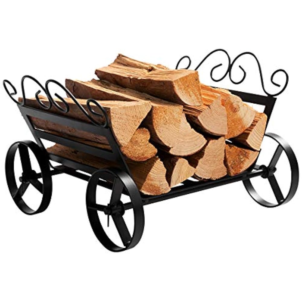 Fireplace Log Rack Decorative Wheels Wood Carriers Heavy