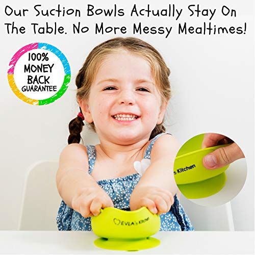 Baby Feeding Set - Silicone Bib Plates Bowls Spoons - Divided Plate Suction Bowl & Soft Spoon Aids Self Feeding - Adjustable Bib Easily Wipe Clean - Spend Less Time Cleaning Up After Toddler/Babies - Thumbnail 4
