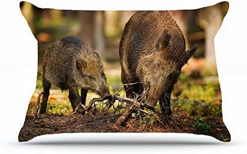 Xcdhhd Queen Pillowcase Size 20 x 30 Inches Cotton Pillowcases Decorative Pillow Cover with Hidden Zipper Decor Cushion Covers - Animals wood roots s wild boars wild two For Outdoor