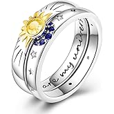 TINSLO 925 Sterling Silver Ring Moon Star Ring as Gifts for Women Colorful Cubic Zirconia Crown Rings Stackable Vintage Set Size 6-9