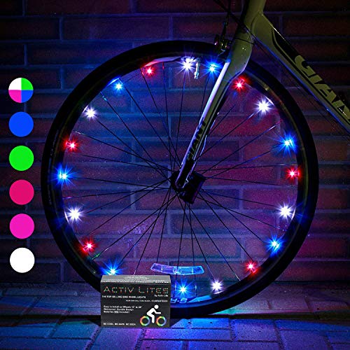 Activ Life LED Bike Wheel Lights Batteries Included! Visible from All Angles Ultimate Safety & Style (1 Tire Pack) (Red, White & Blue, 1-Wheel)