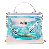 OULII Ladies Transparent Retro Holographic Handbag Shoulder Bag Shining Cross Body Bag with Chains
