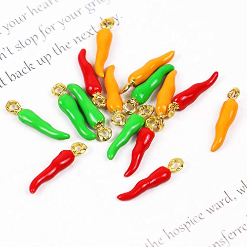 WEFOO 30 pcs Alloy Enamel Pepper Chili Pendants Beads DIY for Necklace Bracelet Jewelry Making
