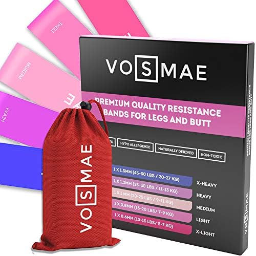 Resistance Bands for Legs and Butt - Set of 5 Exercise Booty Bands with Carry Bag for Home Gym Fitness, Strength Training and Physical Therapy