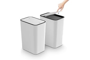 JOYZAN 2 Packs Bathroom Trash Can with Lid, 4 Gallons/15 Liters Waste Basket with Quick Pop-Up Lid, Slim Waste Basket, Slim Garbage Can for Toilet, Office, Kitchen, Bedroom, Living Room, Craft Room-White