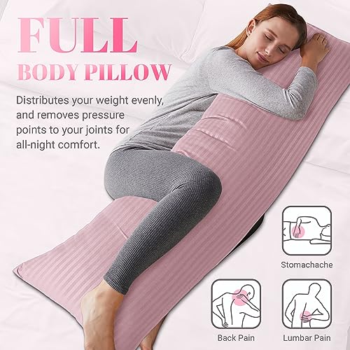 Cosybay Full Body Pillow Insert with Pink Pillowcase Fluffy Long Bed Pillow for Adults Firm