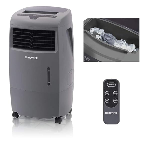 Honeywell 500 694cfm Indoor Outdoor Portable Evaporative Cooler With Fan Humidifier Ice Compartment Remote Control Co25ae Gray