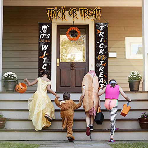 Halloween Decorations Outdoor, 3PCS Icnice Welcome Sign for Front Porch Trick or Treat & It\'s October Witches Banner Indoor Window Fireplace Decor Hanging Flag for Door Garden Yard