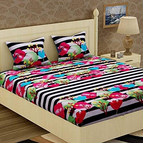 Fashion Hub™ Glace Cotton Double Bedsheet Set – Double Bed Size, Multicolour
