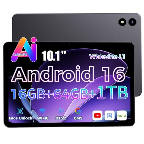 RebotAi 2026 Tablette 10 Pouces Android 16 avec Gemini AI, 16Go RAM + 64Go ROM + 1To TF, Widevine L1/WiFi 6/BT 5.2/5000mAh/Identification Faciale Tablette Tactile