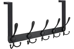 TICONN Over The Door Hooks, 5 Heavy Duty Tri Coat Rack All Metal Coat Hanger for Bathroom Bedroom Dorm (Matte Black, 1PK, Fit 1-3/8" Doors)