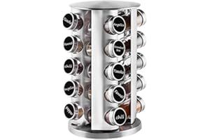 Countertop Revolving Spice Rack, 20-Jars Stainless Steel Spice Rack Organizer, Round Carousel Spice Rack Tower, Seasoning Sto