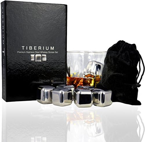 Deluxe Stainless Steel Whiskey Stones Set ★ Tiberium Whiskey Cubes In Magnetic Gift Box ★ Best Premium Steel Whiskey Rocks Gift For Men (Set of 6 With Velvet Pouch)