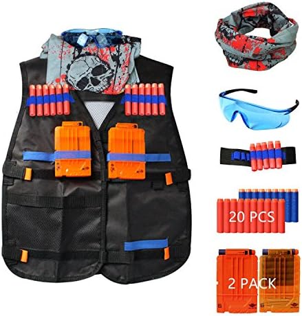 Tactical Vest Kit for Nerf Guns H2Fun Tactical Vest Kit N-Strike Elite Series with 20PCS Refill Darts,2 Quick Reload Magazines, Tactical Mask and Protective Glasses
