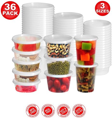 Food Storage Containers with Lids, 8, 16, 32 oz, Leak Proof, Airtight, Microwave &amp; Dishwasher Safe, Stackable, Reusable, Clear [36 Pack]