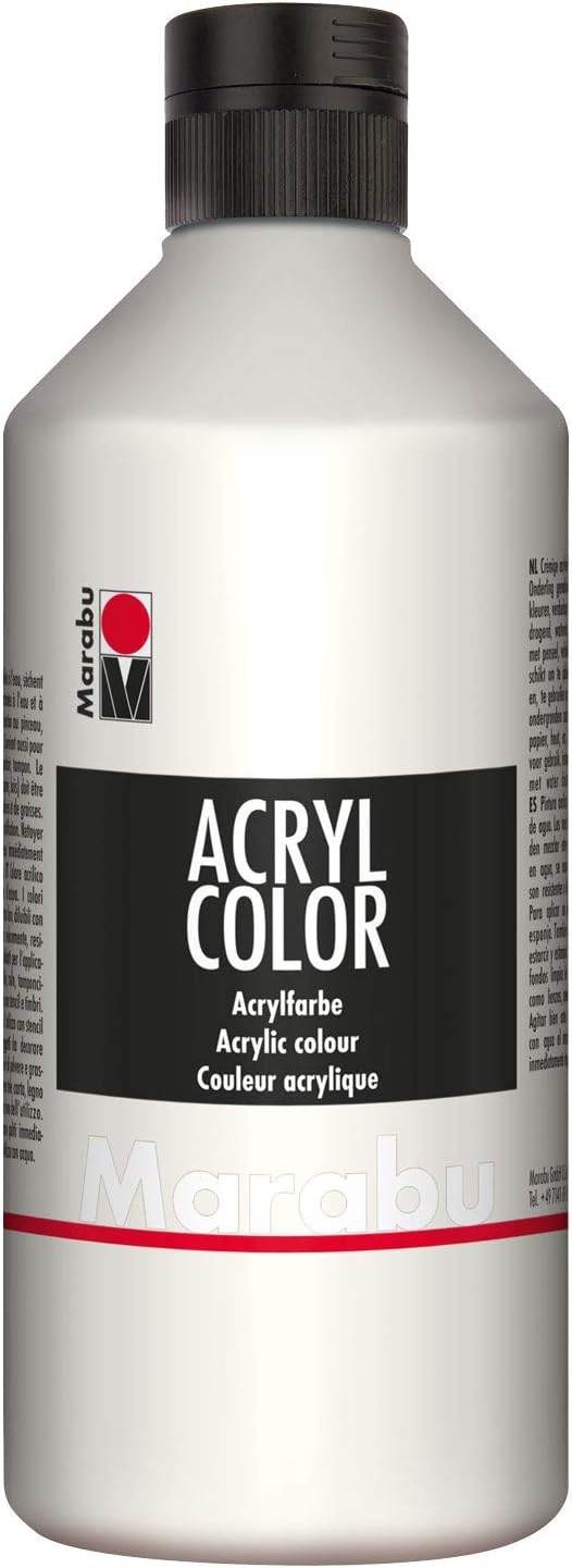 Marabu 12010075070 - Acryl Color weiß 500 ml, cremige Acrylfarbe auf Wasserbasis, schnell trocknend, lichtecht, wasserfest, zum Auftragen mit Pinsel und Schwamm auf Leinwand, Papier und Holz