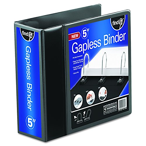 Find It Heavy Duty Flat View Binder, 5 Inches, Black (FT07075)