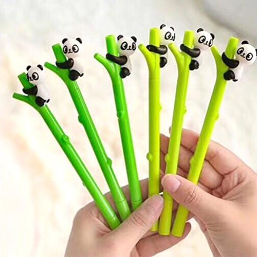 Gydthdeix 12 Pcs 0.5mm Newest Novelty Cute Kawaii Animal Panda Hugs Bamboo Silicone Plastic Shape Black Ballpoint Writing Creative Gel Ink Pens for Office School Children Gift Stationery Supplies Set