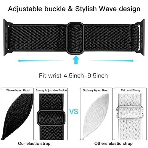 Lerobo Elastic Band Compatible with Apple Watch Band 44mm 45mm 42mm 49mm 46mm Men Nylon Solo Loop Sport Strap for iWatch Ultra 3 2 1 SE SE2 SE3 Band iWatch Series 11 10 9 8 7 6 5 4 3 2 1 Women, Black