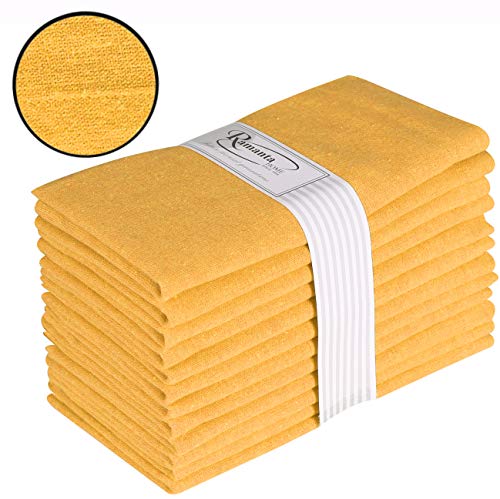 Ramanta Home Cloth Dinner Napkin in 100% Cotton Fabric-18x18 Mustard, Wedding Napkins, Cocktails Napkins, Fabric Napkins, Cotton Napkins, Mitered Corners & Generous Hem, Dinner Napkins Set of 12